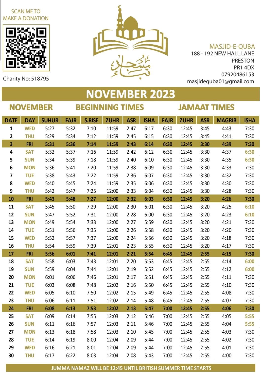 masjid e noor namaz timetable